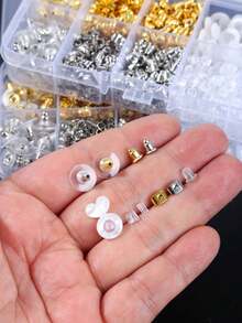 200/600pcs Earring Backs, 10 Styles Transparent Plastic Metal Rubber Silicone Earring Backs Bullet Clasp Replacement Set Suitable For Fish Hook Earrings - Earplugs - View 3
