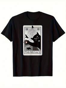 Vintage Menace Cat Tarot Card Graphic T-Shirt Occult Retro Cat Tee - 白色 - 查看 5