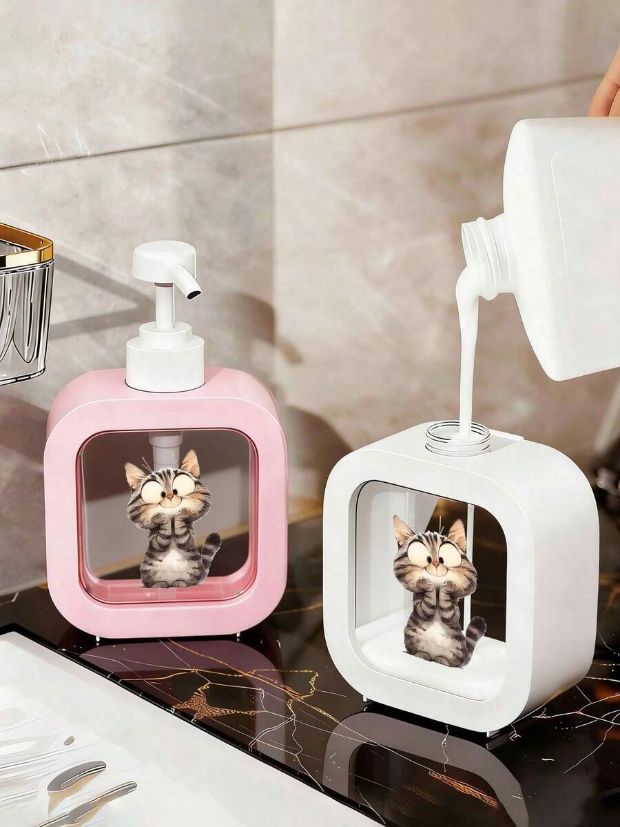 1 chai đựng xà phòng vòi nhấn tái sử dụng họa tiết mèo dễ thương, dùng cho nước rửa bát, xà phòng rửa tay, lotion, kích thước nhỏ gọn phù hợp cho nhà bếp và phòng tắm, quà tân gia hoặc trang trí mùa xuân hoàn hảo cho người yêu mèo, bằng nhựa, thiết kế vui nhộn, tiện dụng