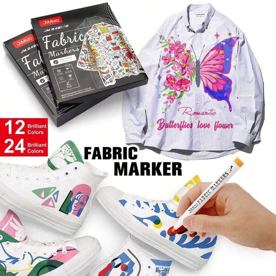 6-30 Colors Fabric Marker Set, Fine Tip Fabric Painting Markers Suitable For Clothes, Textiles, T-Shirts, Tote Bags, Hats, DIY Crafts, Apparel