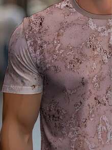Camiseta ligera de manga corta para hombre con estampado floral rosa apagado de cuerpo completo - Camiseta casual suave y transpirable de cuello redondo, adecuada para el hogar, salidas y re - Negro - Ver 4