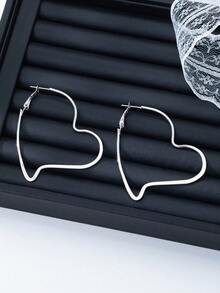 1 Pair Linear Heart-Shaped Hoop Earrings With Geometric Heart , Suitable For Women's Daily Wear - Irregular Heart - View 6
