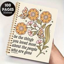 Literary And Fresh Floral Illustration A5 Notebook Golden Spiral Coil 50 Sheets 100 Pages Student Classroom Notes Office Memo Journal Diary Creative Stationery Notebook Diary - Suitable For Professionals School Supplies - Multicolor - View 7