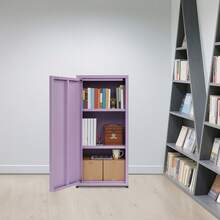 Armario de almacenamiento de 3 niveles, armario de almacenamiento con estantes regulables en altura, armario de almacenamiento metálico con una puerta. - Morado - Ver 6