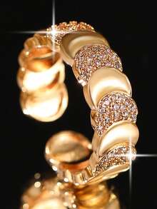 2pcs/Set Perhiasan Gelang & Cincin Zirkonia Kubik Motif Bulan yang Indah, Gelang Pesona Modis untuk Pertunangan, Pernikahan, Pesta, Pemakaian Sehari-hari, Festival Musik - Yellow Gold - View 4