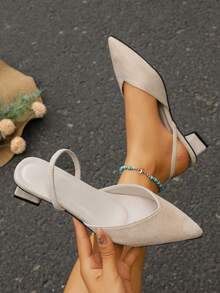 Women's Fashion Pointed Toe Spring/Autumn Plus Size Beige Commuter Elegant Slingback Slip-On Low Vamp Shoes - Beige - View 1