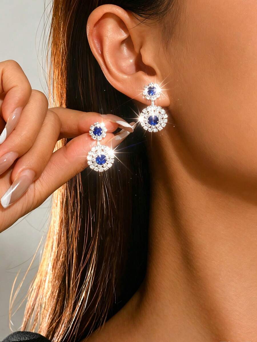 1 Pair Exquisite Women's Stud Earrings With Sparkling Rhinestone Details, Versatile For Party And Date Outfits - Multicolor - View 1