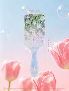 1pc Tulip Pattern Detangling Hair Brush,Paddle Detangler Hair Brush,Large Size Square Air Cushion Comb With Handle,Detangling Hairbrush, Detangler Hair Brush For All Hair Types, Detangling Hairbrush Glides Through Tangles For Wet, Dry & Damaged Hair - Apricot - View 4