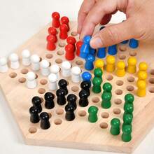 Wooden Checkers Game Board Children's Tabletop Game Educational Board Game Parent-Child Interactive Toy Children's Day Gift - Multicolor - View 1