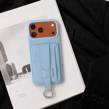 1件復古啞光荔枝紋PU皮革戒指卡槽手機殼，適用於Apple 14 15 16 17 Pro Max - 淺藍色 - 查看 5