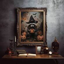 1 Stück, Leinwand Wandkunst, gerahmte Wanddekoration, süßer Hexen-Waschbär mit Kürbis und Fledermaus Herbstwald Leinwand Wanddekoration, ländliche Dark Academia Horror Halloween Poster, gruselige Fledermaus Kunst, Vintage Wanddekoration, geeignet für moderne Heimdekoration, Raumdekoration, Wohnheimdekoration, Schlafzimmerdekoration, Wohnzimmerdekoration, Badezimmerdekoration, Küchendekoration, Esszimmerdekoration - Waschbärzauberer - Übersicht 11