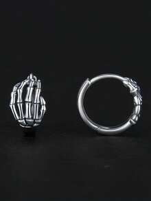 1 Pair Punk Skeleton Hand Bone Hoop Earrings, Designed For Women, Suitable For Wedding, Engagement, Anniversary Party, Valentine's Day Gift - 1# - View 7