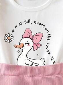 Baby Girl Cartoon Print Round Neck Long Sleeve Top And Skirt - White - View 4