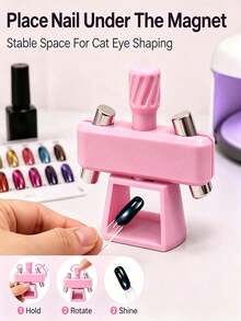 Detachable Multi-Magnet Glass Bead Cat Eye Magnetic Rotating Adjustable 3D Gem Nail Art Magnetic Tool - Pink - View 1
