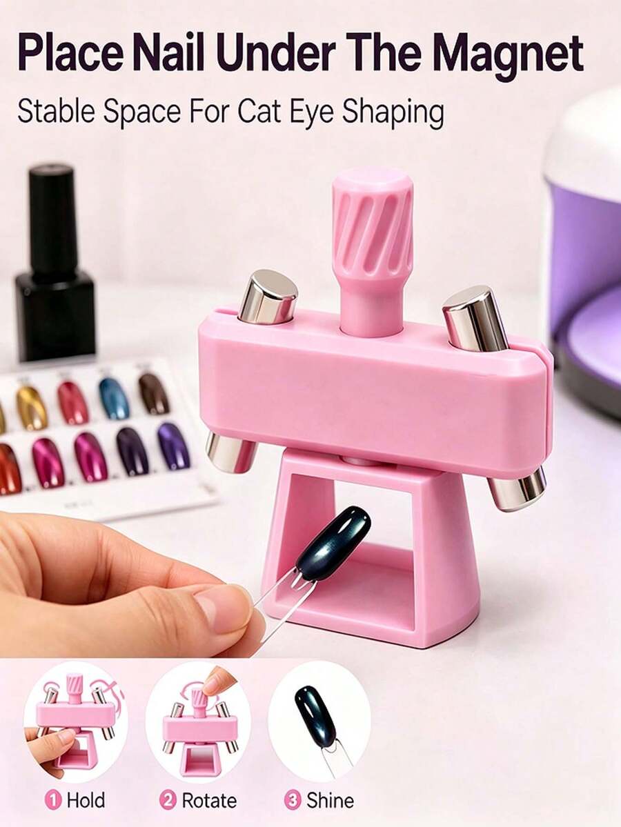 Detachable Multi-Magnet Glass Bead Cat Eye Magnetic Rotating Adjustable 3D Gem Nail Art Magnetic Tool - Pink - View 1