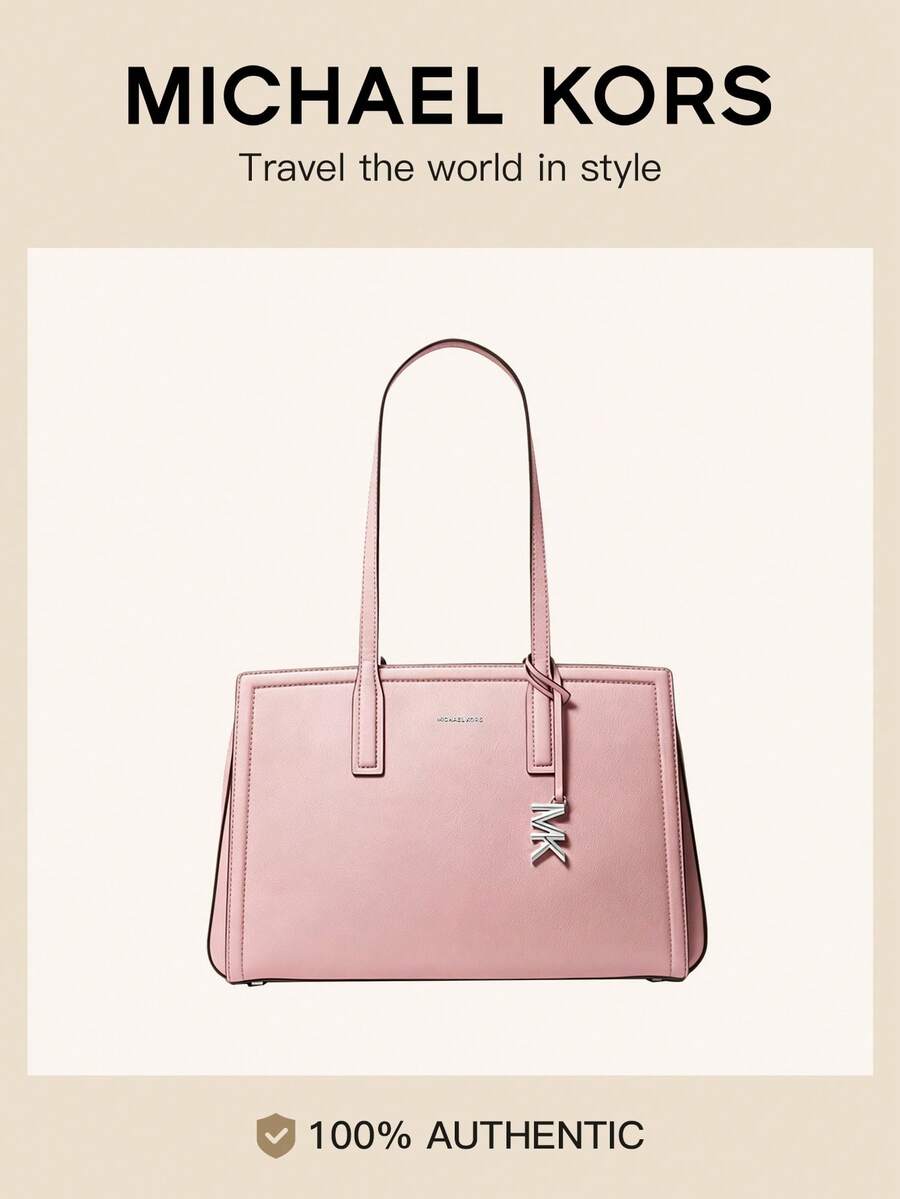 Michael Kors MK Laila 中號女款皮革托特包,休閒單肩包,經典通勤手提包,適合購物與旅行 - 粉色 - 查看 1