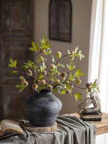 Artificial Fig Branch Stem With Faux Fig Fruit, Autumn Greenery Foliage, Artificial Fiddle Leaf Fig Branch With Fig Fruit, Fake Greenery, Suitable For Restaurant, Bathroom, Living Room Center Decor, Autumn Home Decoration - Multicolor - View 7