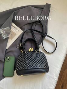 Graphic Print Shell Handbag - Black - View 6