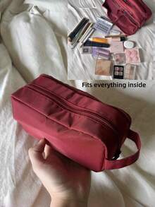 Minimalist Design Makeup Bag, Cosmetic Storage Bag, Portable Toiletry Bag, Portable Travel Skincare Storage Bag, Large Capacity Double Layer Makeup Bag With Compartments, Spacious Toiletry Bag With Dividers, Can Be Used For Small Item Storage, Desktop Storage, Cosmetic Storage, Accessory Storage - Completely Upgraded - View 6
