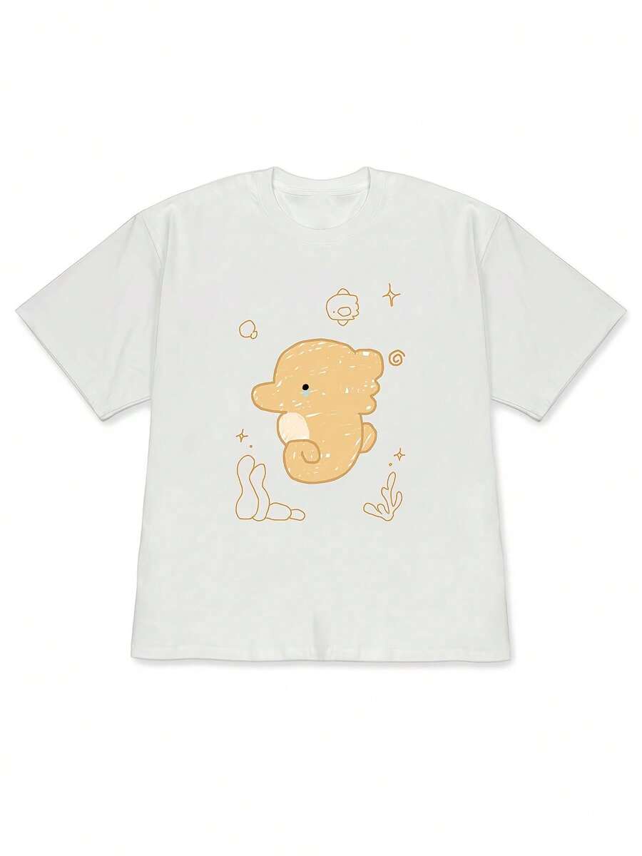 2026Year:Spring And Summer Women's Drop-Shoulder Short-Sleeve Shirt T Shirt,Printed Pattern,High-Quality Niche Design Tops - White1 - View 1