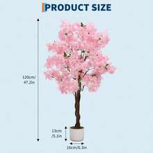 Artificial Cherry Blossom Tree for Home & Office – 4/5/6ft Realistic Faux Flower Plant, White or Pink Blooms, Decorative Potted Tree, Single Tree - rosa 120 cm - Übersicht 5