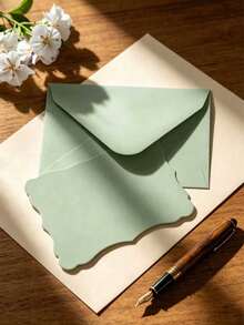 50/20pcs - Green Lace Wavy Handwritten Paper Information Card Blank, Mouse Tail Green Wavy Card, Suitable For DIY Gift Cards, Greeting Cards, Birthday Wishes, Message Cards, Sticky Notes, Greeting Card Envelopes, - Green Message Card - View 1