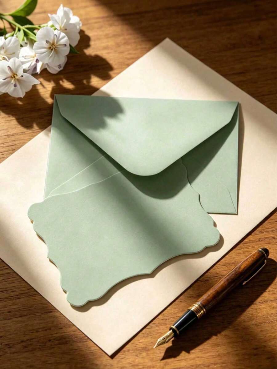 50/20pcs - Green Lace Wavy Handwritten Paper Information Card Blank, Mouse Tail Green Wavy Card, Suitable For DIY Gift Cards, Greeting Cards, Birthday Wishes, Message Cards, Sticky Notes, Greeting Card Envelopes, - Green Message Card - View 1