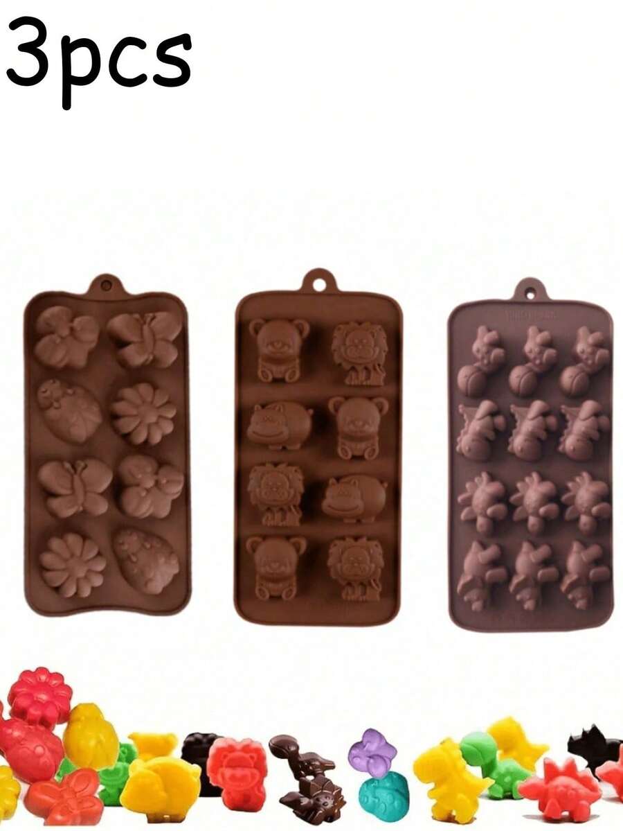 8-Cavity 2/3pcs Set Silicone Mold Animal Insect Dinosaur Multi-Style Creative Design Silicone High-Quality Kitchen Tool, Multi-Functional Heat-Resistant Non-Stick Easy-Release Easy-Clean Reusable Mold, Homemade Dessert Durable Kitchenware Suitable For Chocolate, Candy, Ice Cubes, Pudding And Cake Decoration Animal & Insect Shaped Baking Mold - 查看 1