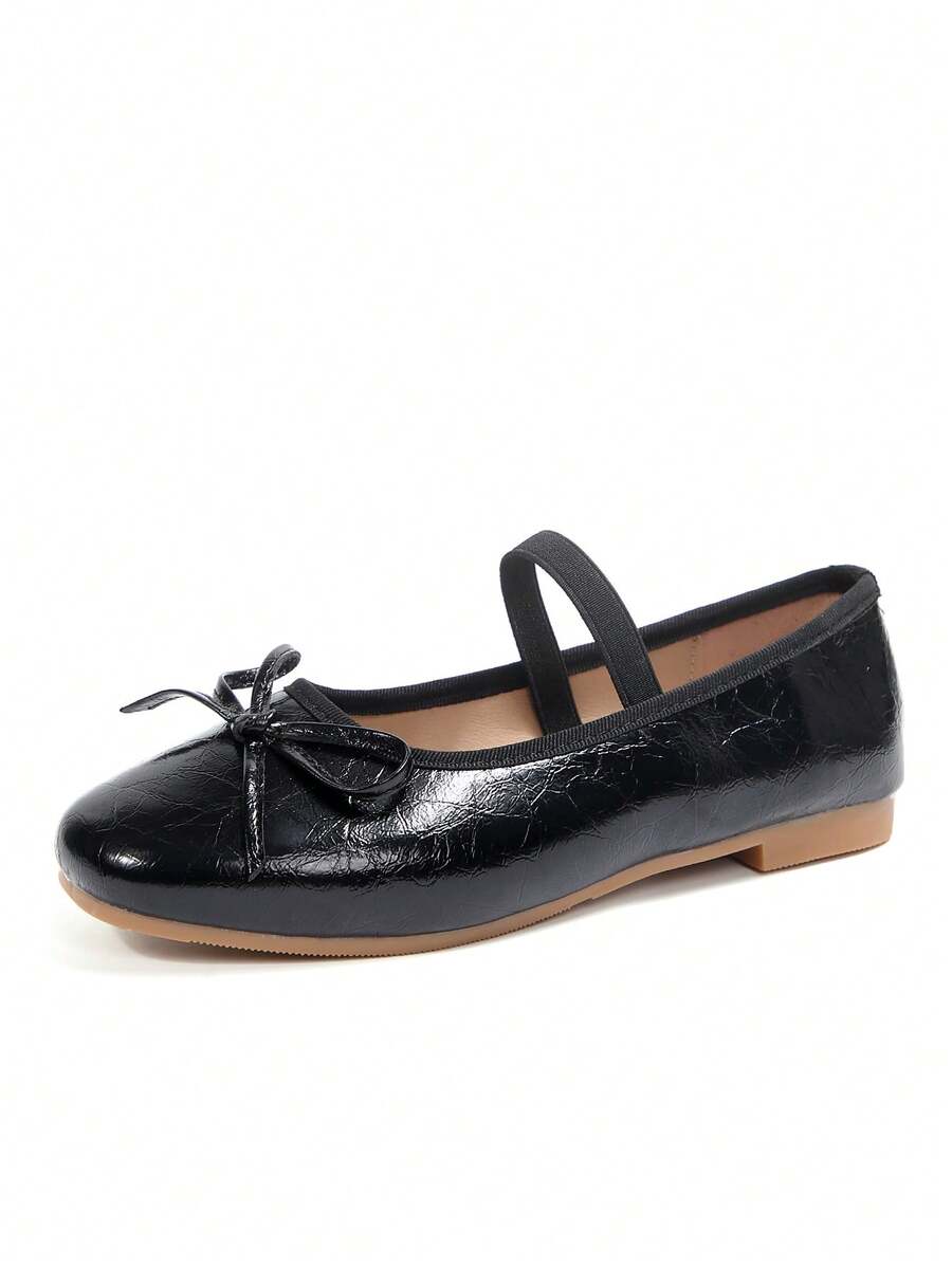2026 New French Vintage Mary Jane Shoes PU Textured Black Bow Flat Shoes Versatile Comfortable Black Daily Soft Sole Shoes - Black - View 1