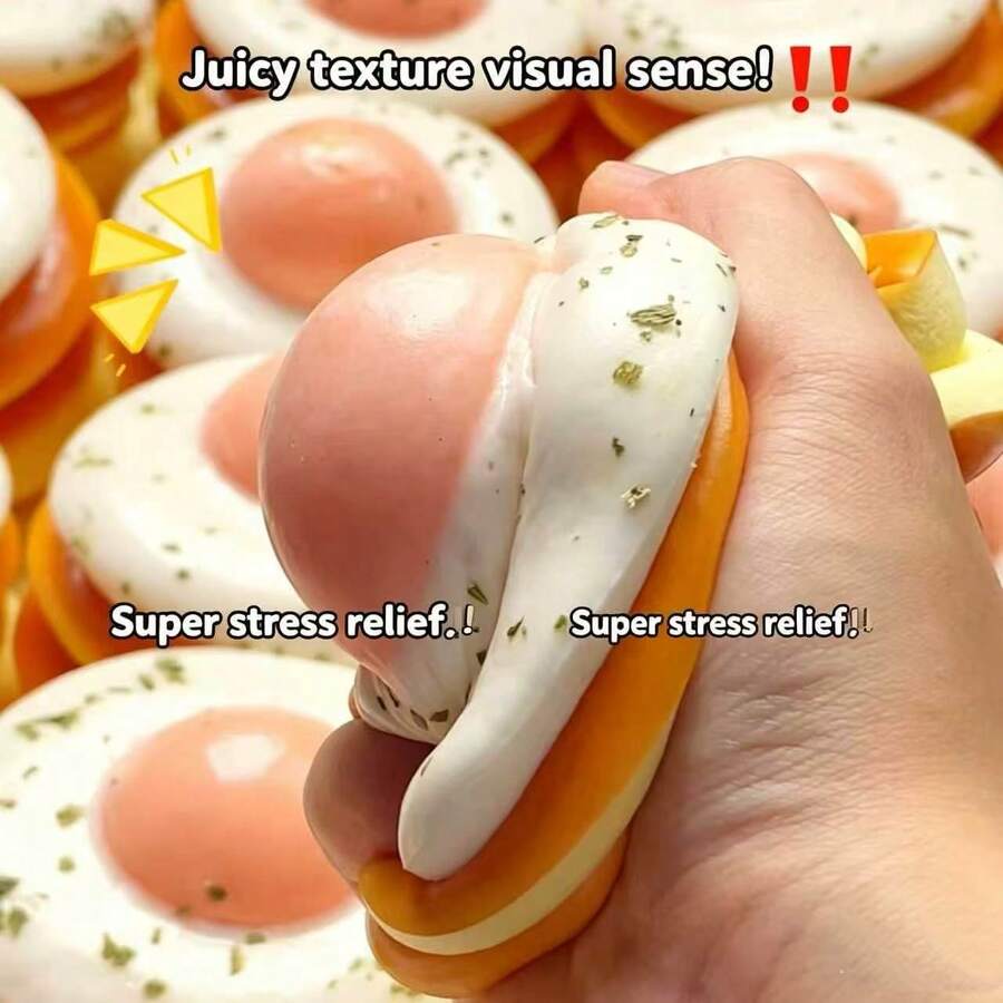 Squishy-Super Thick Fried Egg Toast-1pc-Fried Egg Squeeze Toy-Realistic Food-Stress Relief Toy-Anxiety Relief-Realistic Food Squeeze-Birthday Gift-Back To School Gift-Easter Gift-Christmas Gift - Multicolor - View 1