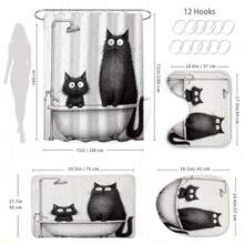 1/4 pièces Ensemble de rideau de douche chat de dessin animé, pour la décoration de salle de bain Thanksgiving Halloween Noël, accessoires de salle de bain rideau de douche imperméable avec 12 crochets, rideau de douche imperméable en tissu polyester avec 12 crochets, rideau de séparation de baignoire décoratif, décoration de salle de bain moderne pour la maison, tissu polyester imperméable, lavable en machine, avec œillets, rideau de douche tissé sans doublure, convient pour la décoration de salle de bain d'hôtel et d'appartement, accessoires de salle de bain pour la décoration de la maison, parfait comme cadeau - multicolore - Voir 6