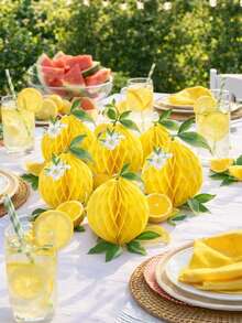 1/2/3/4 Stücke Zitronen-Wabenball-Dekorationen, Hängedekoration, Zitronen-Papiergirlande, geeignet für tropische hawaiianische Dschungelparty, Geschenk, Tischdekoration, Outdoor-Picknick, Camping, Obst-Themenparty, Babyparty, Gender-Reveal-Party - Mehrfarbig - Übersicht 3