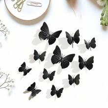 12 piezas de pegatinas de pared de mariposa 3D DIY desmontables y exquisitas, decoración de arte de mariposa colorida, adecuadas para el hogar, la guardería, el dormitorio, el aula, la oficina, el fondo de la televisión, negro - multicolor - Ver 1