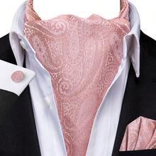 4PCS Men's Gentle Pink Ascot Cravat Set With Pocket Square & Cufflinks, Soft Neck Set For Bridal Parties, Teen Prom And Sweet Casual Formal Gift Ideas - Pink - View 6