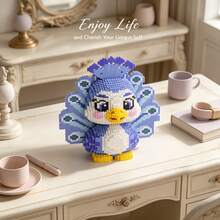 2774pcs Large Peacock Tail Building Block Set, Creative Interlocking DIY Assembly Toy, Suitable For Adults And Teenagers, Party Games, Office And Home Decor, Durable Plastic Construction Kit - Blue and White - View 6