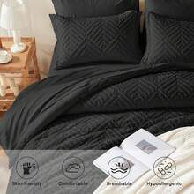 Zzlpp - 7 Piece Complete Duvet Set, Cream Tufted Bed In A Bag With Duvet And Sheets, All Season Boho Bedding Set With 1 Duvet, 2 Decorative Pillowcases, 2 - 黑色 - 查看 3