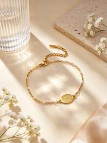 1pc Minimalist Fashion Elegant Cross Pendant Box Chain Design Stainless Steel Women's Bracelet Suitable For Daily Wear/Commute/Evening Party/Holiday Gift - Yellow Gold - View 1