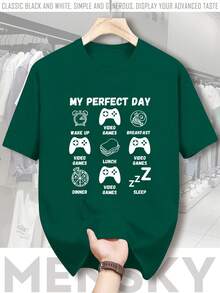 En'S Summer Breathable Casual Gamer'S Perfect Day Graphic Tee - Loose  Short Sleeve - 白色 - 查看 7