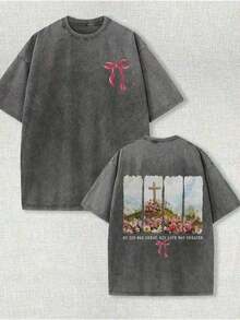 Algodón puro, Tops de verano, Urban Sense 1 pieza, 2026, 230g, Camiseta estampada con flores florecientes, Camiseta de algodón de alta calidad con estampado de cera, estilo retro, de marca d - Gris - Ver 1