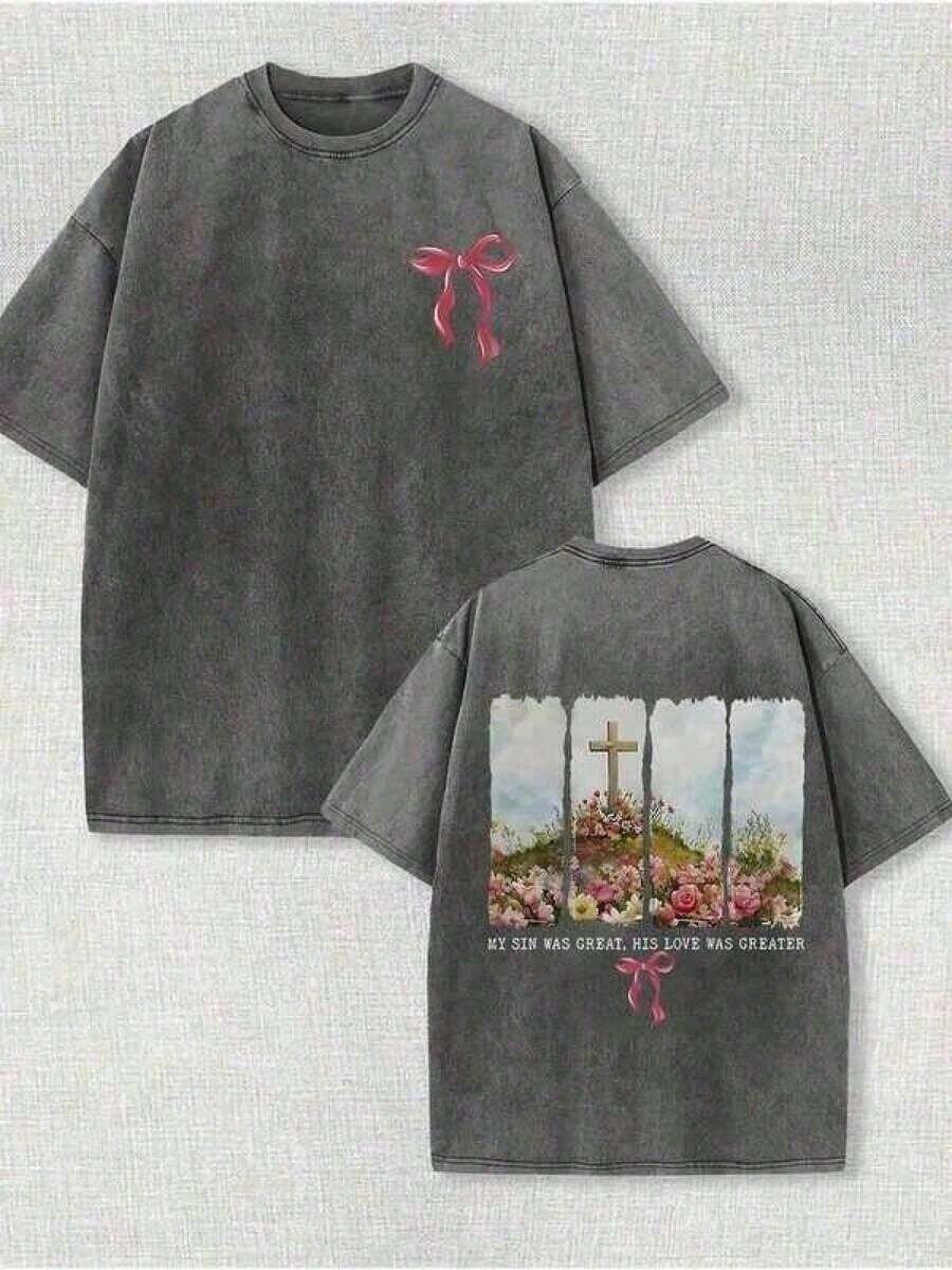 Algodón puro, Tops de verano, Urban Sense 1 pieza, 2026, 230g, Camiseta estampada con flores florecientes, Camiseta de algodón de alta calidad con estampado de cera, estilo retro, de marca d - Gris - Ver 1