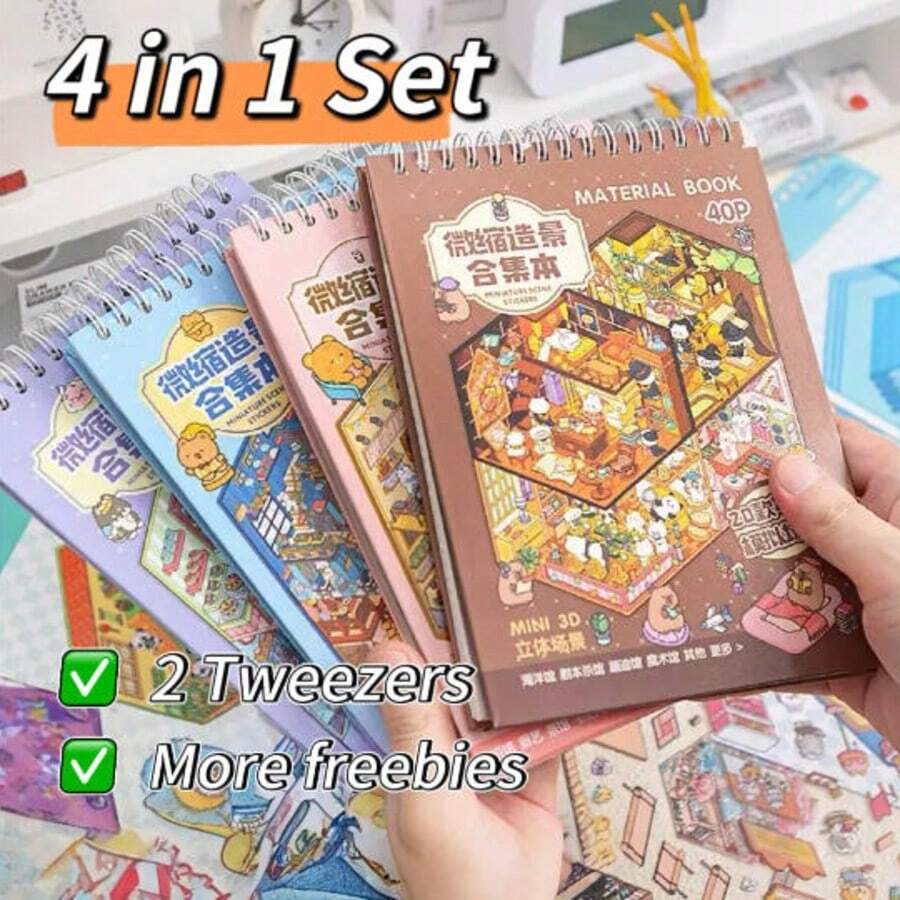 40入3D場景貼紙書,可愛卡通創意貼紙,適用於剪貼簿與手帳DIY裝飾,貼紙、壓花貼、學習派對禮物、開學禮物、派對小禮、書籍、動漫人物、教室、開學、女孩校園用品、教室必備 - 彩色 - 查看 1
