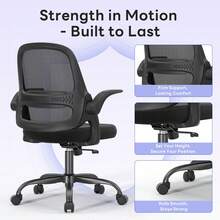 Ergonomic Mesh Office Chair With Flip-Up Arms, Adjustable Height Breathable Mesh Back & Thick Cushion Seat, 360° Swivel Rolling Computer Desk Chair, BIFMA Certified Heavy Duty 300 LBS Office Chair For Adults, Black - Black - View 4