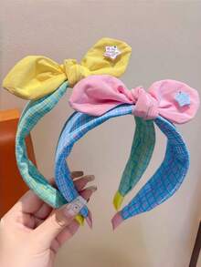 3pcs Girls Fresh Sweet Versatile Rabbit Ear Bow Multi-Color Plaid Wide Fabric Headband Suitable For Daily Wear, Outfit Matching, Back To School, Outings - Multicolor - View 2