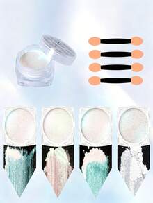 4 Jars Aurora Magic Mirror Nail Powder Set Ultra Fine Iridescent Mermaid Pearlescent Translucent Shimmer Glitter Dust For Nails DIY Manicure Home Salon Nail Art Decoration Supplies,Equipped With Smudge Tool (0.5g/Bottle) - Multicolor - View 2