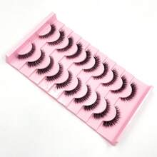 10對3D仿貂毛條狀假睫毛 D捲度 蓬鬆貓眼款 濃密黑色睫毛帶 自然接睫效果 可重複使用 日常練習用 - 黑色 - 查看 3