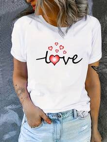Camiseta Suave y Cómoda para Mujer - Cuello Redondo Casual, Manga Corta con Estampado de Letras Bonitas - Perfecta para el Verano, el Trabajo o Actividades al Aire Libre - [Blanco] - Ver 1