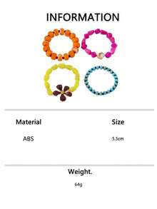 1pc/4pcs Bohemian Vacation Style 4-Layer Stackable Multi-Color Asymmetrical Resin Beaded Bracelet, Fuchsia Orange Green Blue Color Block Handmade Beaded Flower Pendant Shell Bracelet, Beach Seaside Travel Versatile Casual Women's Jewelry - Multicolor - View 10