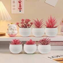 نباتات عصارية واقعية صغيرة في أواني بيضاء مضلعة وأواني وردية، نباتات صناعية صغيرة، مثالية للمكاتب والحمامات وغرف المعيشة الأنيقة وديكور المنزل والمكتب، إكسسوارات مكتبية، متوفرة ب- 6 أنماط، لا تحتاج إلى صيانة. - أبيض - مشاهدة 18