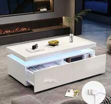 95*45*35cm Coffee Table / Modern Minimalist Table / Coffee Table With 2 Drawers / High-Gloss Sofa Table / Load Capacity 50 Kg / Suitable For Living Rooms, Offices And Apartments - 白色 - 查看 11