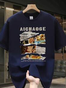 Camiseta de manga corta para hombre, de algodón puro de alta calidad, con estampado de marca de moda, nuevo estilo de verano, talla grande, top casual versátil. - Negro - Ver 6